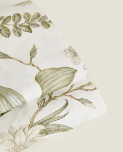 Flat Sheets*ZARA Home Leaf Print Flat Sheet Cream
