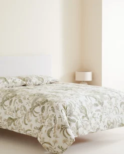 Flat Sheets*ZARA Home Leaf Print Flat Sheet Cream