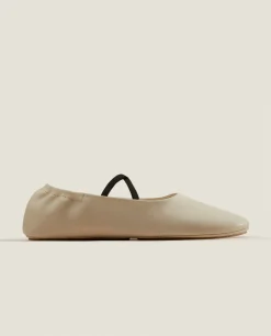 Woman*ZARA Home Leather Ballet Flats With A High Vamp Ecru