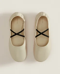 Woman*ZARA Home Leather Ballet Flats With A High Vamp Ecru