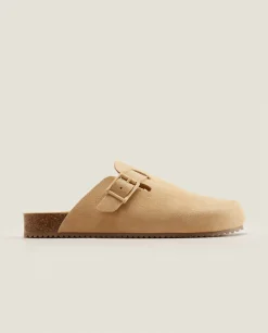 Woman*ZARA Home Leather Clogs With Buckle Ecru