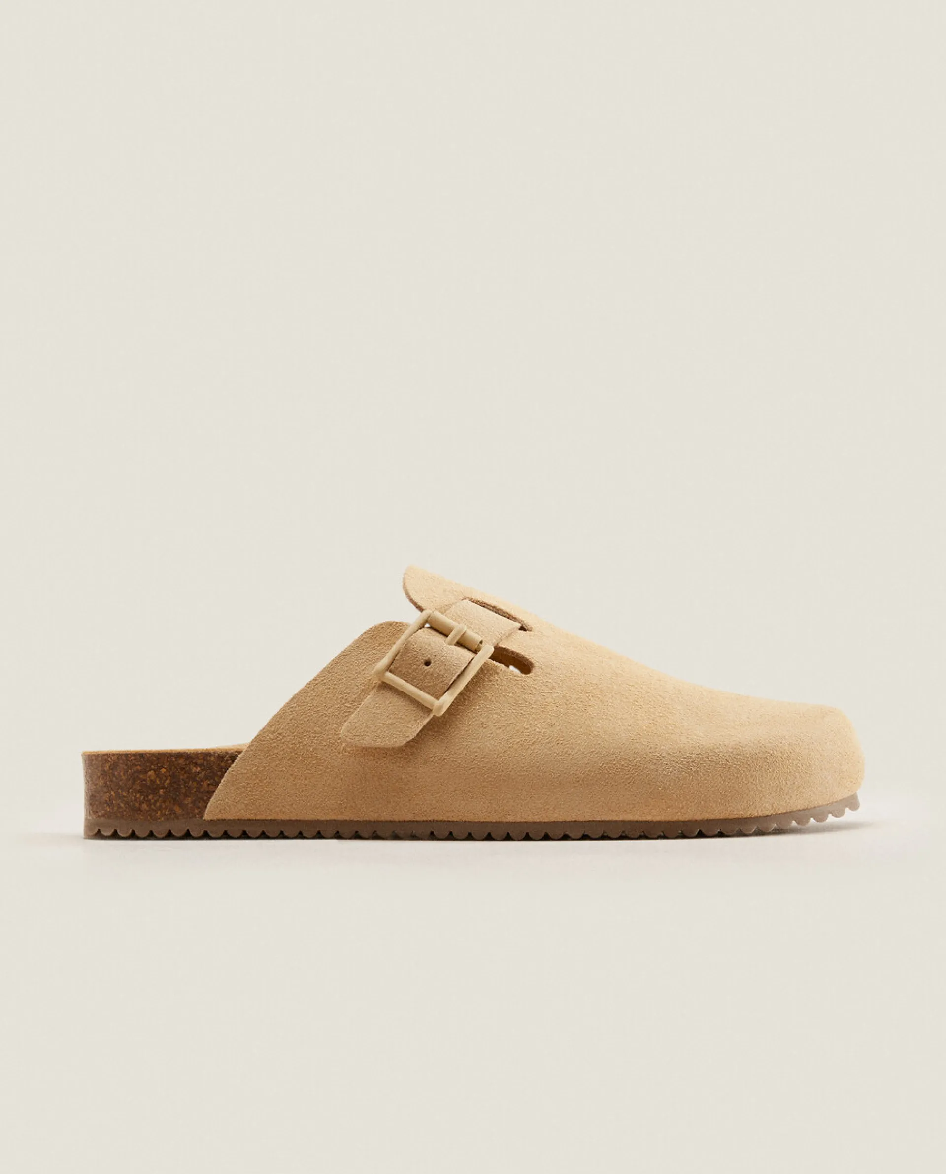 Woman*ZARA Home Leather Clogs With Buckle Ecru