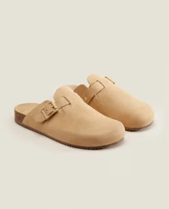 Woman*ZARA Home Leather Clogs With Buckle Ecru