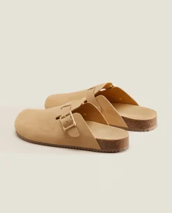 Woman*ZARA Home Leather Clogs With Buckle Ecru