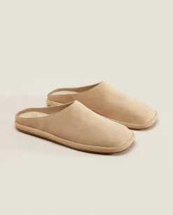 Woman*ZARA Home Leather Mule Slippers Brown