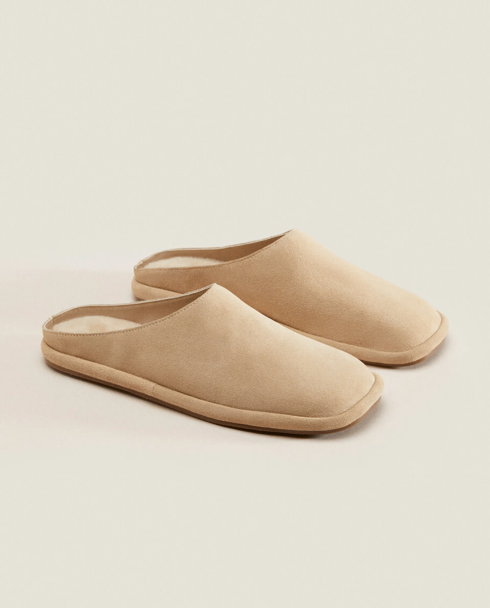 Woman*ZARA Home Leather Mule Slippers Brown