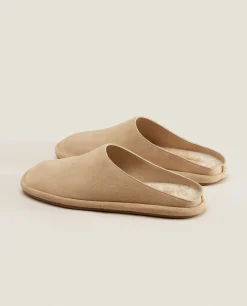 Woman*ZARA Home Leather Mule Slippers Brown