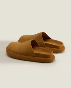 Woman*ZARA Home Leather Mule Slippers With Sole Detail 1-105