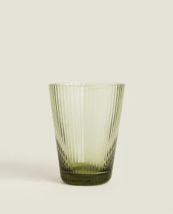 Tumblers*ZARA Home Lined Design Glass Tumbler Green