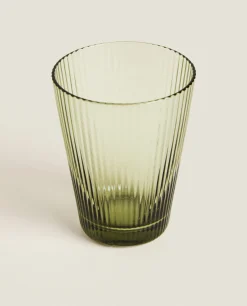 Tumblers*ZARA Home Lined Design Glass Tumbler Green