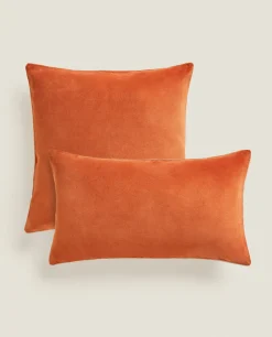Solid*ZARA Home Linen And Velvet Throw Pillow Cover Russet