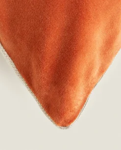 Solid*ZARA Home Linen And Velvet Throw Pillow Cover Russet