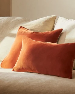 Solid*ZARA Home Linen And Velvet Throw Pillow Cover Russet