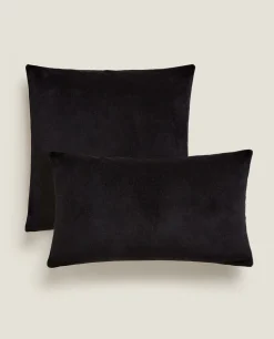 Solid*ZARA Home Linen And Velvet Throw Pillow Cover Black