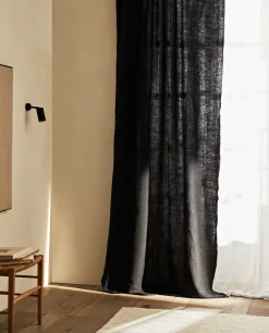 Curtains*ZARA Home Linen Overlock Curtain Black