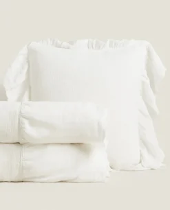 Bedspreads*ZARA Home Linen Ruffle Bedspread Oyster White