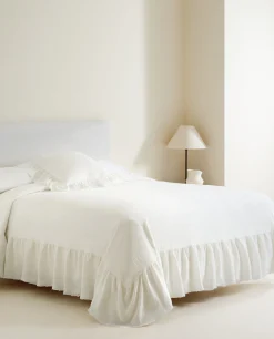 Bedspreads*ZARA Home Linen Ruffle Bedspread Oyster White