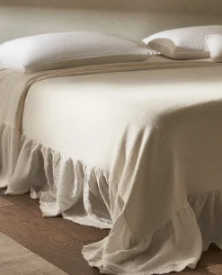 Bedspreads*ZARA Home Linen Ruffle Bedspread Oyster White
