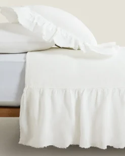 Bedspreads*ZARA Home Linen Ruffle Bedspread Oyster White