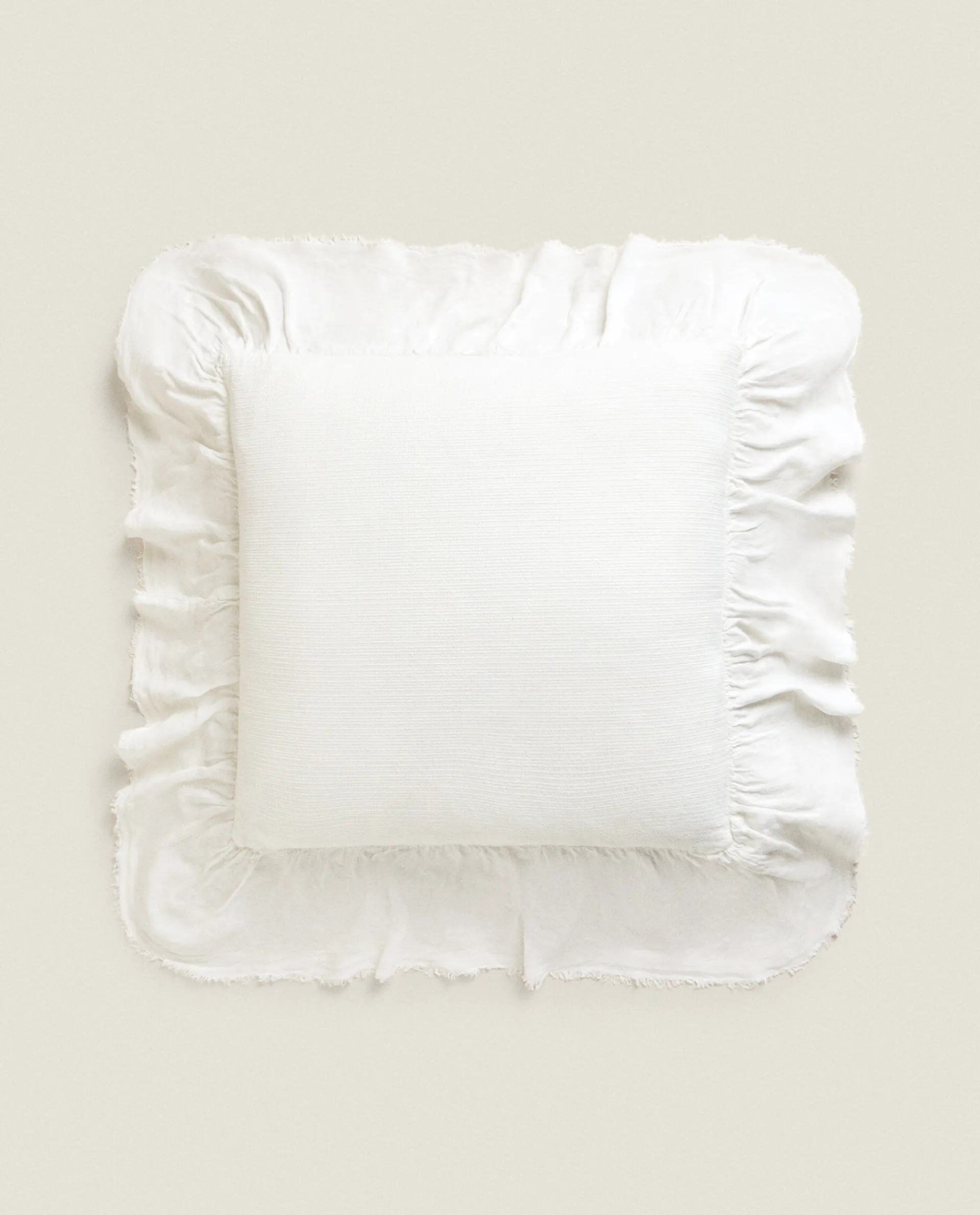 Bedspreads*ZARA Home Linen Ruffle Throw Pillow Cover Oyster White