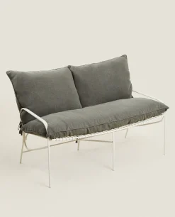 Solid*ZARA Home Linen Seat Cushion Petroleum