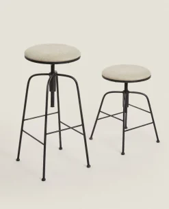 Chairs & Cushions*ZARA Home Linen Swivel Stool Black/Ecru