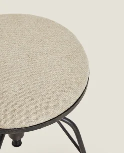 Chairs & Cushions*ZARA Home Linen Swivel Stool Black/Ecru