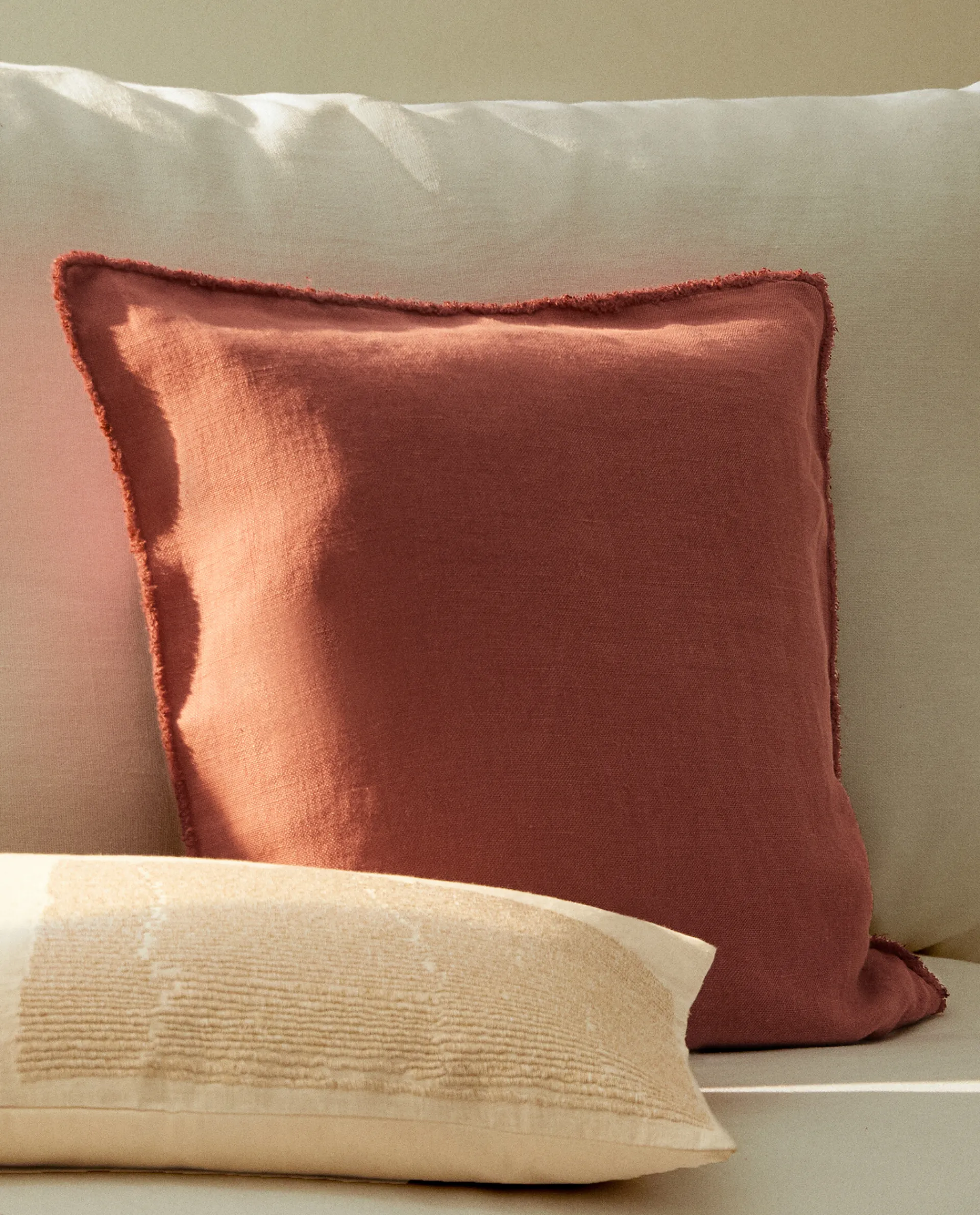 Solid*ZARA Home Linen Throw Pillow Cover Pink