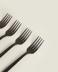 Cutlery*ZARA Home Matte Brunch Forks (Pack Of 4) Black