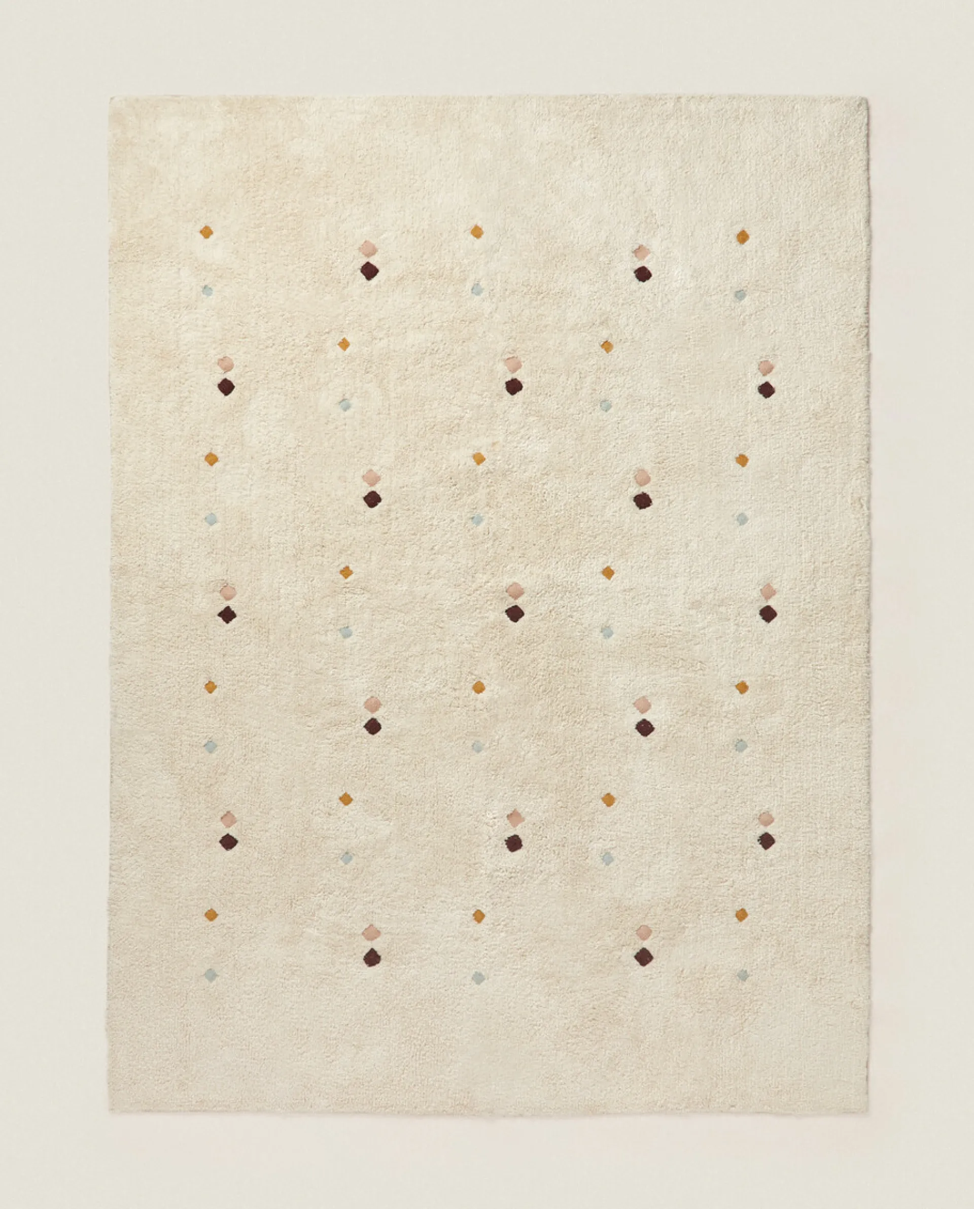 Rugs*ZARA Home Multicolored Embroidered Check Rug Oyster White