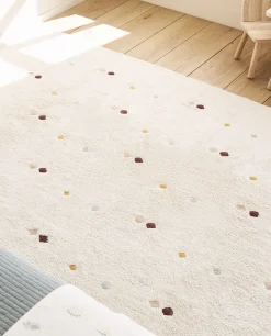 Rugs*ZARA Home Multicolored Embroidered Check Rug Oyster White