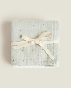 Mealtime*ZARA Home Multicolored Muslin Cloths (Pack Of 3) Green