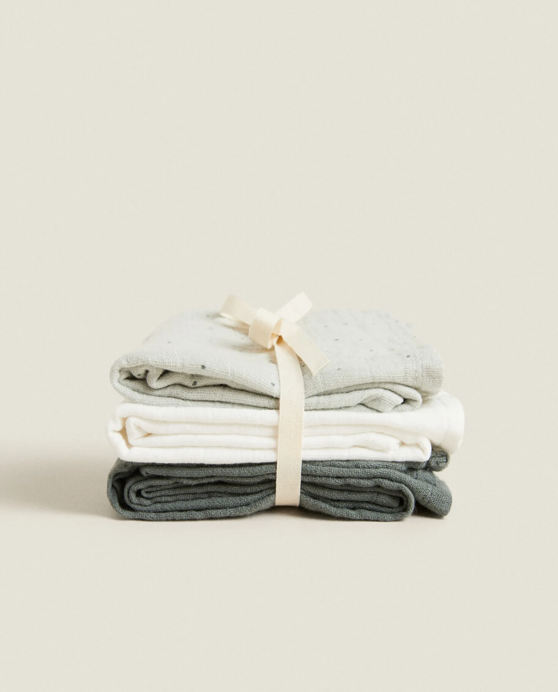 Mealtime*ZARA Home Multicolored Muslin Cloths (Pack Of 3) Green