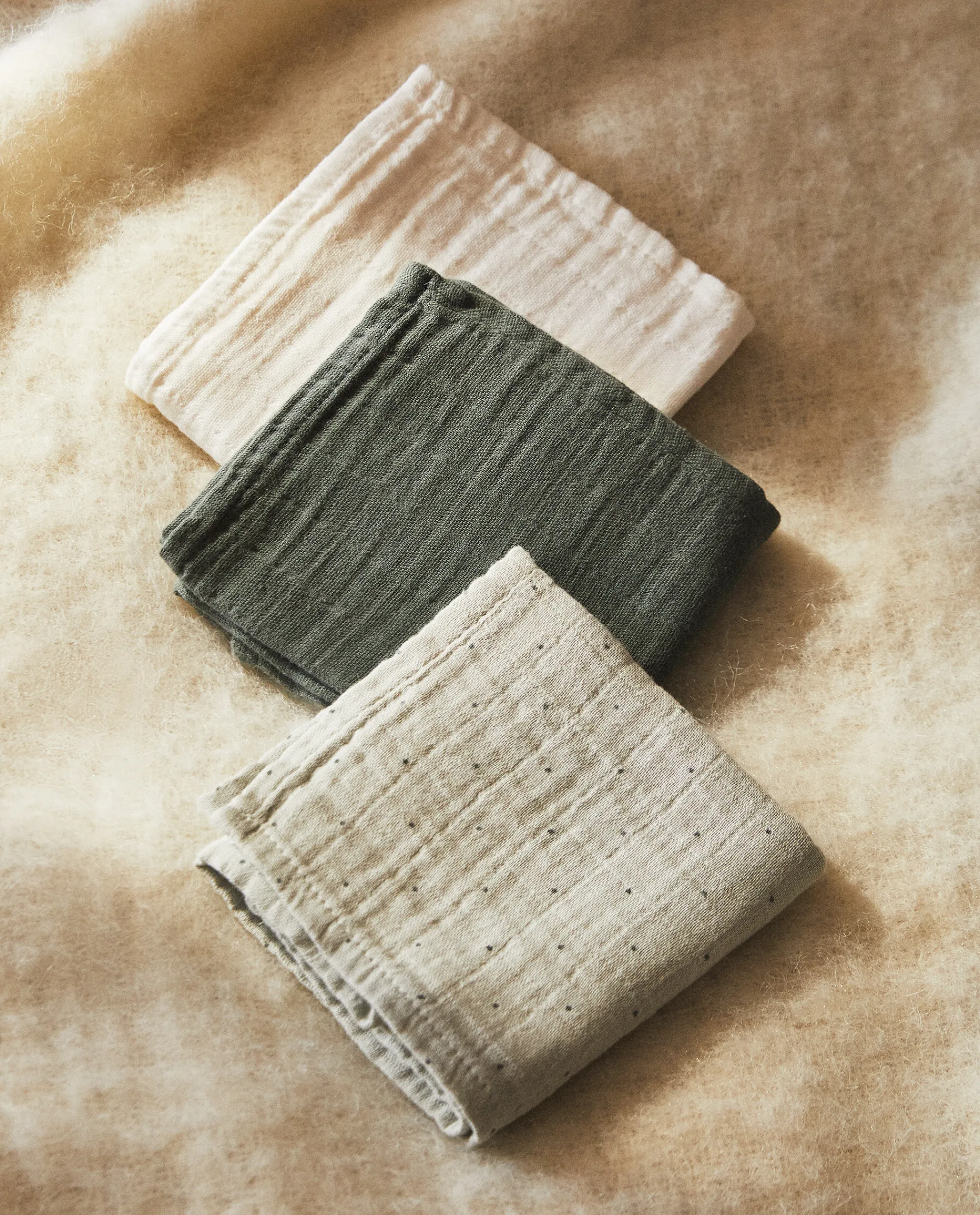 Mealtime*ZARA Home Multicolored Muslin Cloths (Pack Of 3) Green