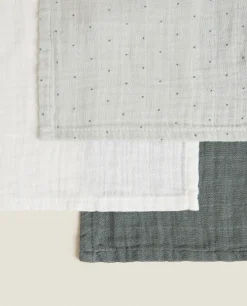 Mealtime*ZARA Home Multicolored Muslin Cloths (Pack Of 3) Green