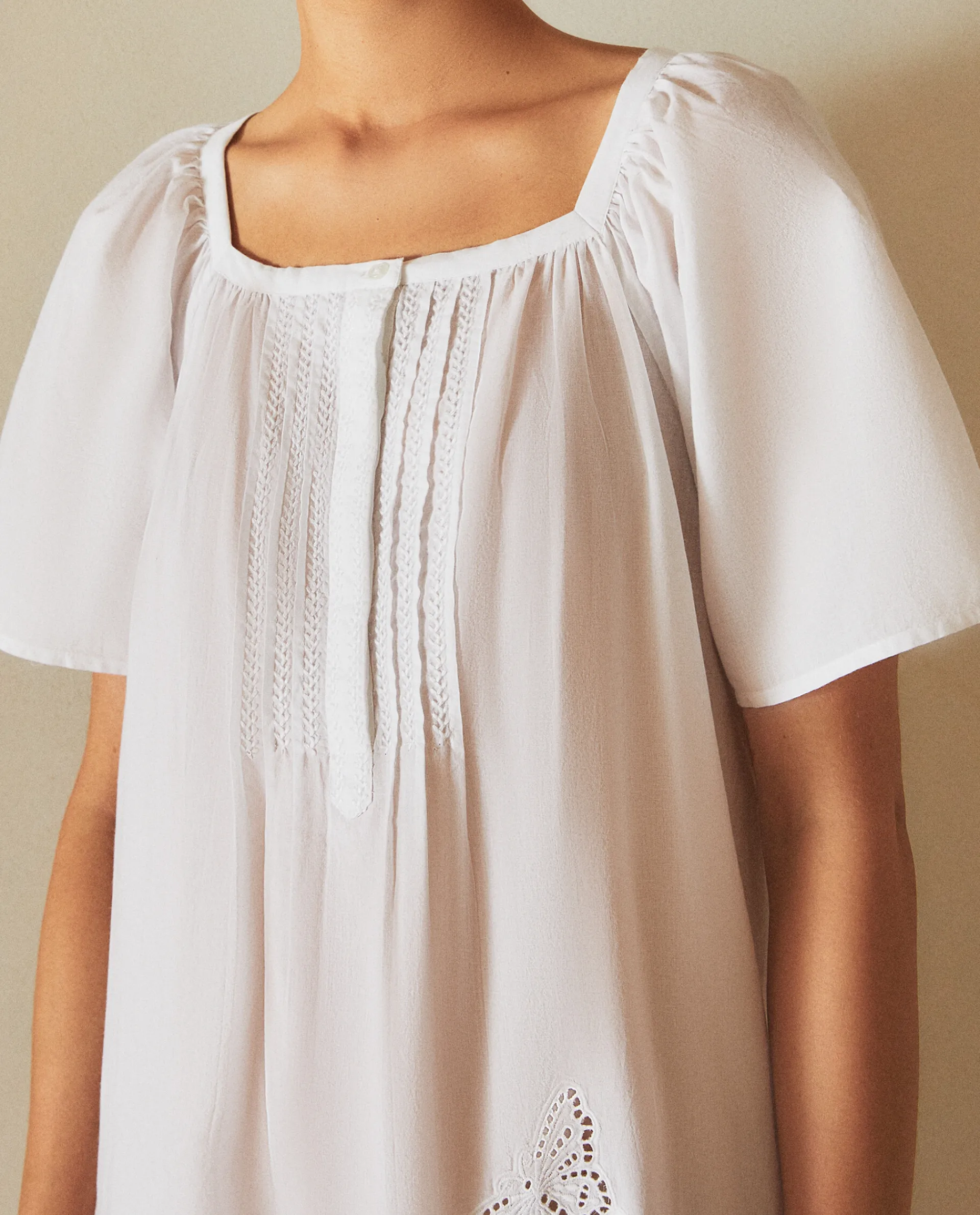 Nightdresses*ZARA Home Nightgown With Embroidered Butterflies White