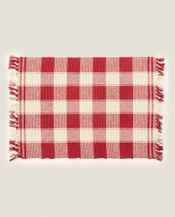 Dining*ZARA Home Pack Of Christmas Check Placemats Red