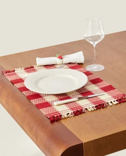 Dining*ZARA Home Pack Of Christmas Check Placemats Red