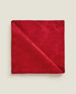 Dining*ZARA Home Pack Of Christmas Floral Jacquard Napkins Red