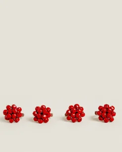 Dining*ZARA Home Pack Of Christmas Sleigh Bell Napkin Rings Red