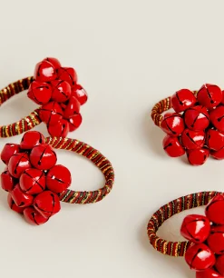 Dining*ZARA Home Pack Of Christmas Sleigh Bell Napkin Rings Red