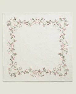 Dining*ZARA Home Pack Of Jacquard Cotton Napkins With Christmas Holly Red