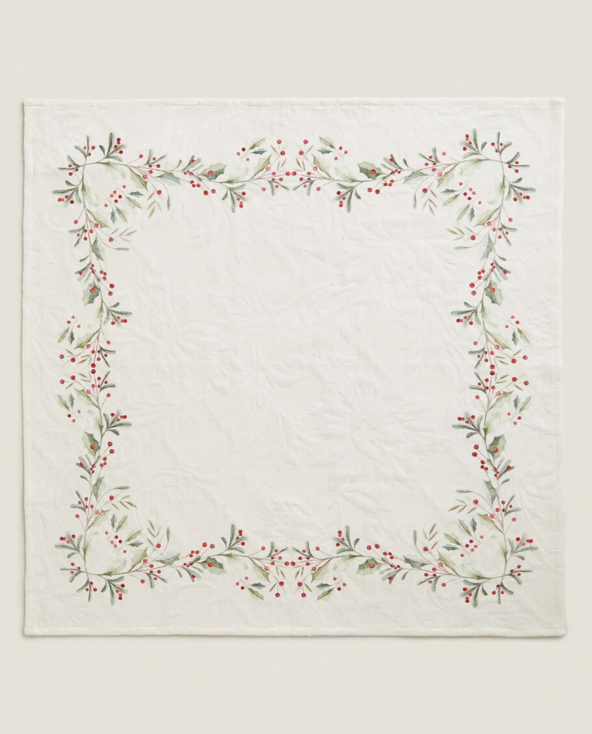 Dining*ZARA Home Pack Of Jacquard Cotton Napkins With Christmas Holly Red