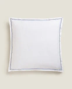 Pillowcases*ZARA Home Pillowcase With Two Embroidered Lines Blue