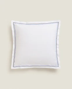 Pillowcases*ZARA Home Pillowcase With Two Embroidered Lines Blue