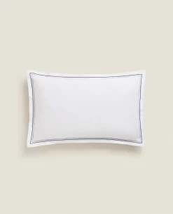 Pillowcases*ZARA Home Pillowcase With Two Embroidered Lines Blue