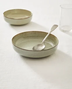 Soup Plates*ZARA Home Porcelain Soup Plate With Antique Finish Rim Green