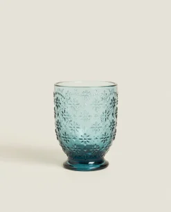 Tumblers*ZARA Home Raised Floral Design Glass Tumbler Blue