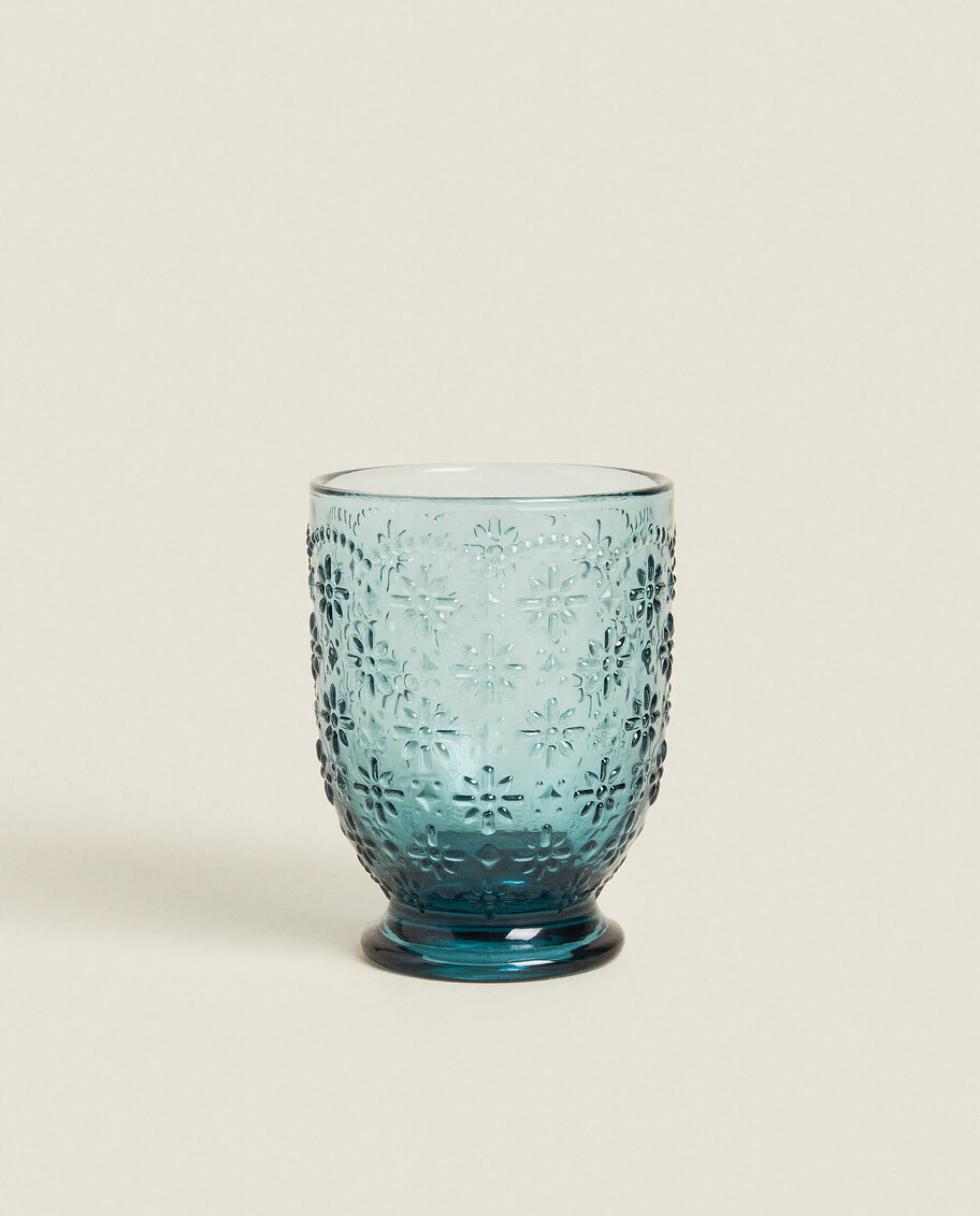 Tumblers*ZARA Home Raised Floral Design Glass Tumbler Blue