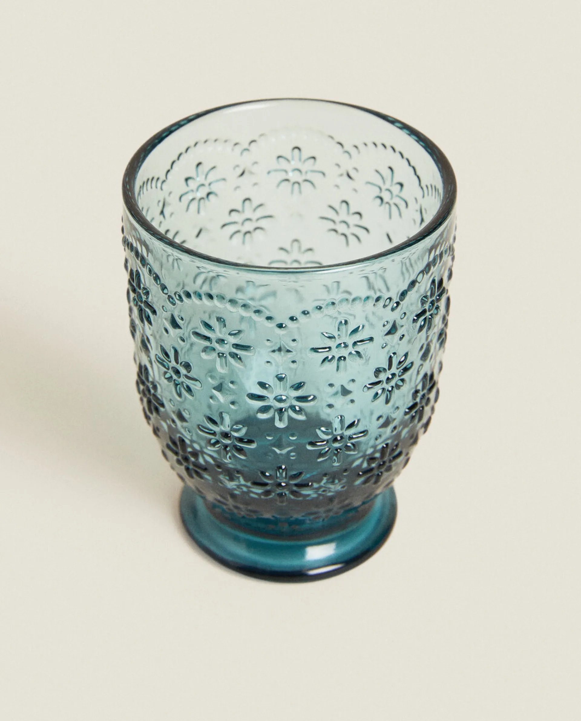 Tumblers*ZARA Home Raised Floral Design Glass Tumbler Blue
